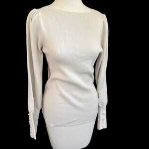 NEW Ann Taylor Cream Toned Pearl Cuff Sweater